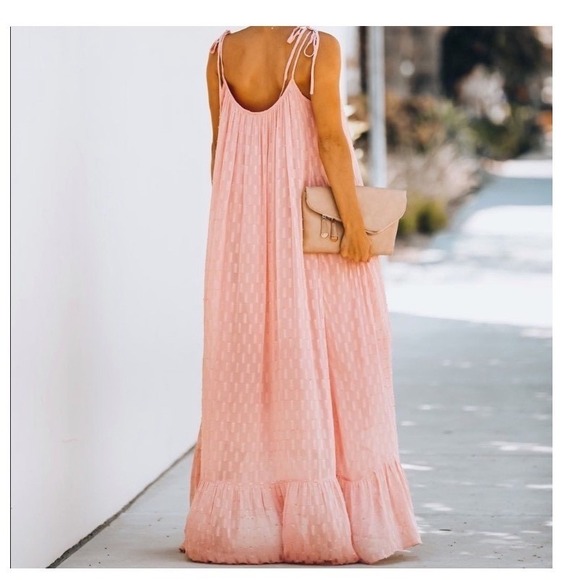 lovestitch Dresses & Skirts - Lovestitch rose pink shimmer dress maxi strappy tie waist size M/L summer boho